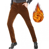 Fashion Solid Color Warm Plush Lined Corduroy Pants for Men