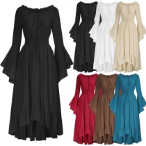 Vintage Off-the-shoulder Trumpet Long Sleeve High-low Ruffle Hemline Maxi Dress