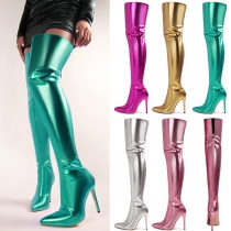 Fashion Bright Color Pointed-toe High-heeled Artificial Leather PU Thigh-high Boots