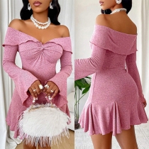 Sexy Off-the-shoulder Trumpet Long Sleeve Ruffle Hemline Bodycon Party Dress