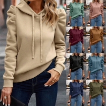 Fashion Drawstring Hooded Puff Long Sleeve Sweatshirt