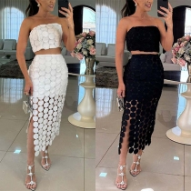 Bohemia Style Lace Two-piece Set Consist of Bandeau and Slit Skirt