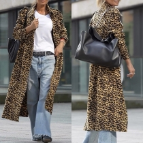 Street Fashion Leopard Printed Stand Collar Puff Long Sleeve Jacket
