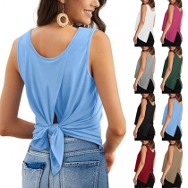 Casual Crew Neck Sleeveless Back Slit Tank Top