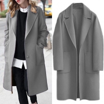 Elegant Solid Color Notch Lapel Long Sleeve Patch Pockets Duffle Jacket