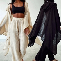 Comfy Solid Color Cotton and Linen Loungewear Two-piece Set Consist of Cardigan and Pants