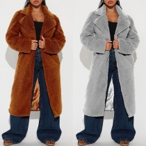 Fashion Notch Lapel Long Sleeve Plush Jacket for Women