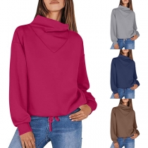 Fashion Draped Neck Long Sleeve Sweatshirt
