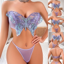 Sexy Butterfly Embroidery Semi-through Two-piece Lingerie Set