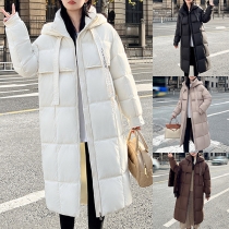 Fashion Drawstring Hooded Long Sleeve Quilted Longline Coat for Women