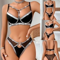 Fashion Heart-ring Cutout Bling-bling Two-piece Lingerie Set