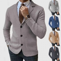 Casual Solid Color Patch Pockets Notch Lapel Long Sleeve Slim-fit Blazer for Men