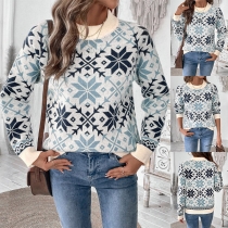 Fashion Floral Pattern Crew Neck Long Sleeve Sweater
