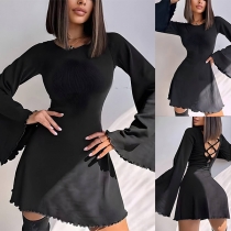Sexy Crew Neck Trumpet Long Sleeve Criss-cross Backless Mini Dress