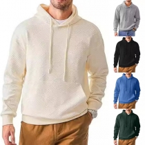Casual Solid Color Drawstring Hooded Long Sleeve Sweatshirt for Men
