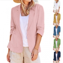 Fashion Solid Color Notch Lapel Long Sleeve Blazer