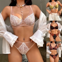Sexy Lace Spliced Gauze Contrast Color Two-piece Lingerie Set