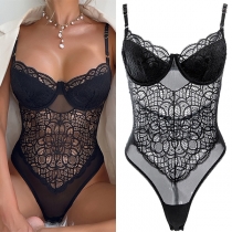 Sexy Lace Spliced Sweetheart Neckline Backless Lingerie Bodysuit
