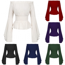 Vintage Ruffle Off-the-shoulder Long Sleeve Smocked Waist Shirt