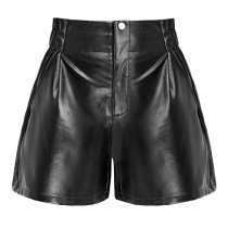 Fashion High-rise Artificial Leather PU Shorts