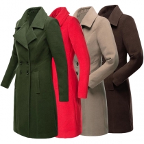 Fashion Solid Color Notch Lapel Long Sleeve Double-breasted Duffle Jacket