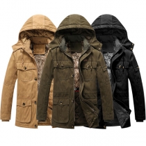 Fashion Detachable Hooded Long Sleeve Plush Lined Warm Coat for Men