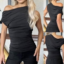 Sexy One-shoulder Ruched Sleeveless Shirt