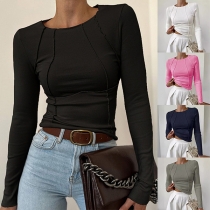 Fashion Crew Neck Long Sleeve Slim-fit Shirt