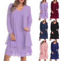 Fashion Chiffon Two-piece Set Consist of Cardigan and Sleeveless Dress