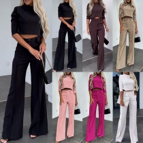 Fashion Two-piece Set Consist of Crop Top and Wide-leg Pants