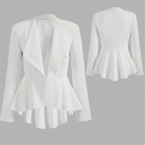 Fashionable Lapel Long Sleeve Ruffle Hemline Blazer