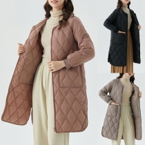 Fashion Solid Color Quilted Long Sleeve Jacket