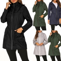Fashion Waist-Cinched Lightweight Hooded Rain Jacket