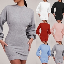 Fashion Crew Neck Long Sleeve Bodycon Sweatdress