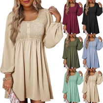 Casual Solid Color Crew Neck Long Sleeve High-rise Mini Dress