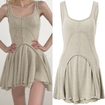 Casual Square Neck Sleeveless Tiered Mini Tank Dress