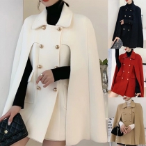 Vintage Stand Collar Double-breasted Duffle Cape Jacket