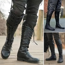Fashion Round-toe Lace-up Buckle Artificial Leather PU Boots for Men
