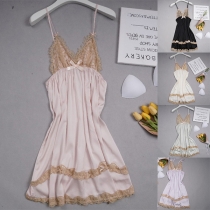 Fashion Lace Spliced V-neck Slip Nightwear Dress