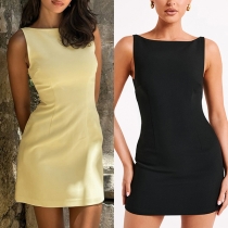 Fashion Crew Neck Sleeveless Mini Dress