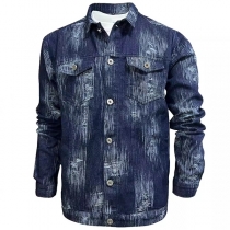 Vintage Tie-dye Stand Collar Long Sleeve Patch Pockets Blouse for Men
