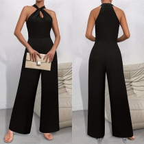 Fashion Halterneck Sleeveless Straight-cut Jumpsuit