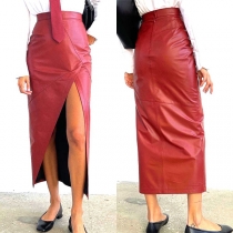 Sexy High-rise Slit Slit Artificial Leather PU Skirt