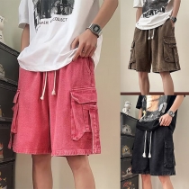 Casual Side Patch Pockets Drawstring Waist Denim Shorts for Men