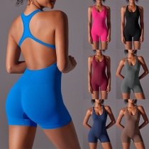 Fashion Halter Neck Sleeveless Backless Skinny Workout Romper