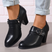 Vintage Buckle Block Heeled Artificial Leather PU Shoes