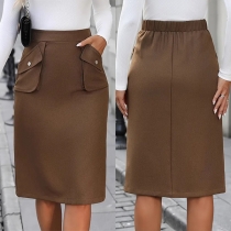 Fashion High-rise Side Patch Pockets Pencil Skirt