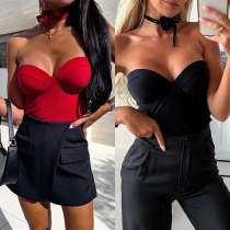 Sexy Solid Color Strapless Bodysuit