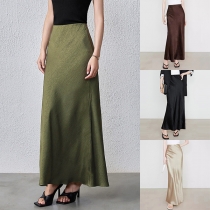Elegant Solid Color Textured Maxi Skirt