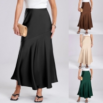 Elegant Solid Color Fishtail Satin Skirt